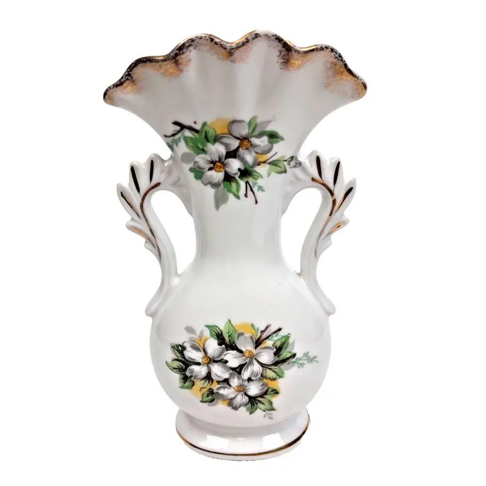 Vintage Ucagco Ceramics Japan Vase Gilt Handles 8.5